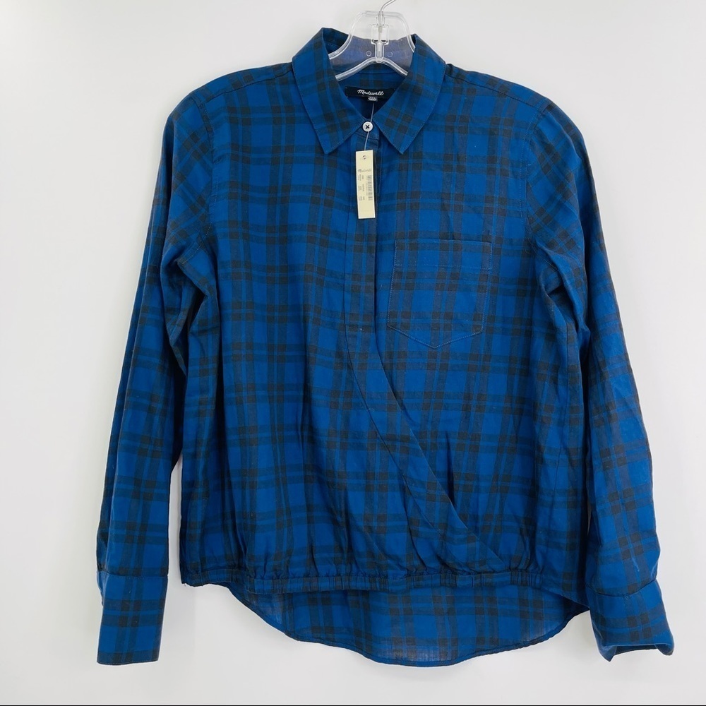 Madewell wrap front shirt in arion plaid hi low‎